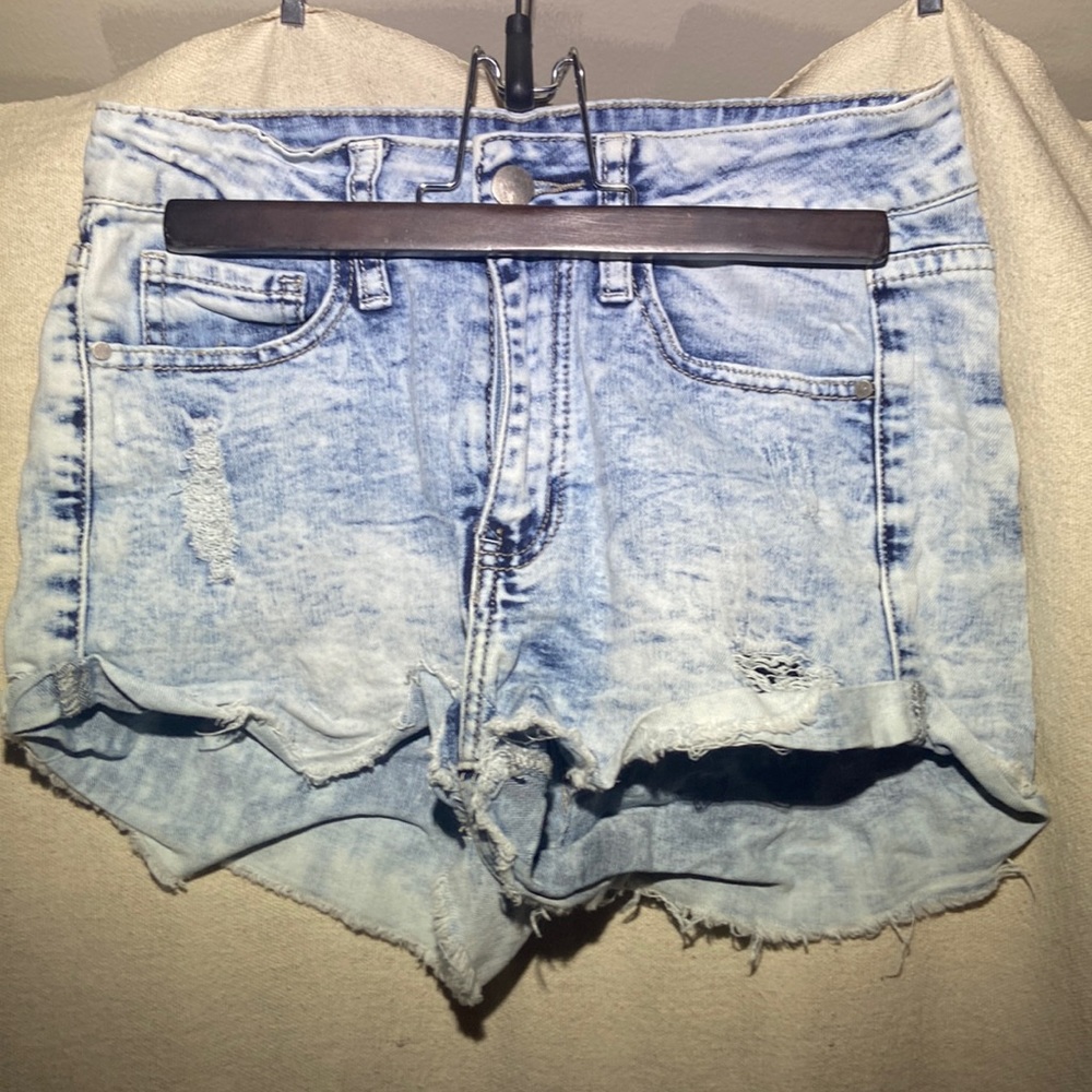 Distressed jean shorts